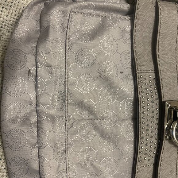 Michael Kors Hamilton EW Micro Stud Stripe Grey Leather Handbag - Picture 11 of 12